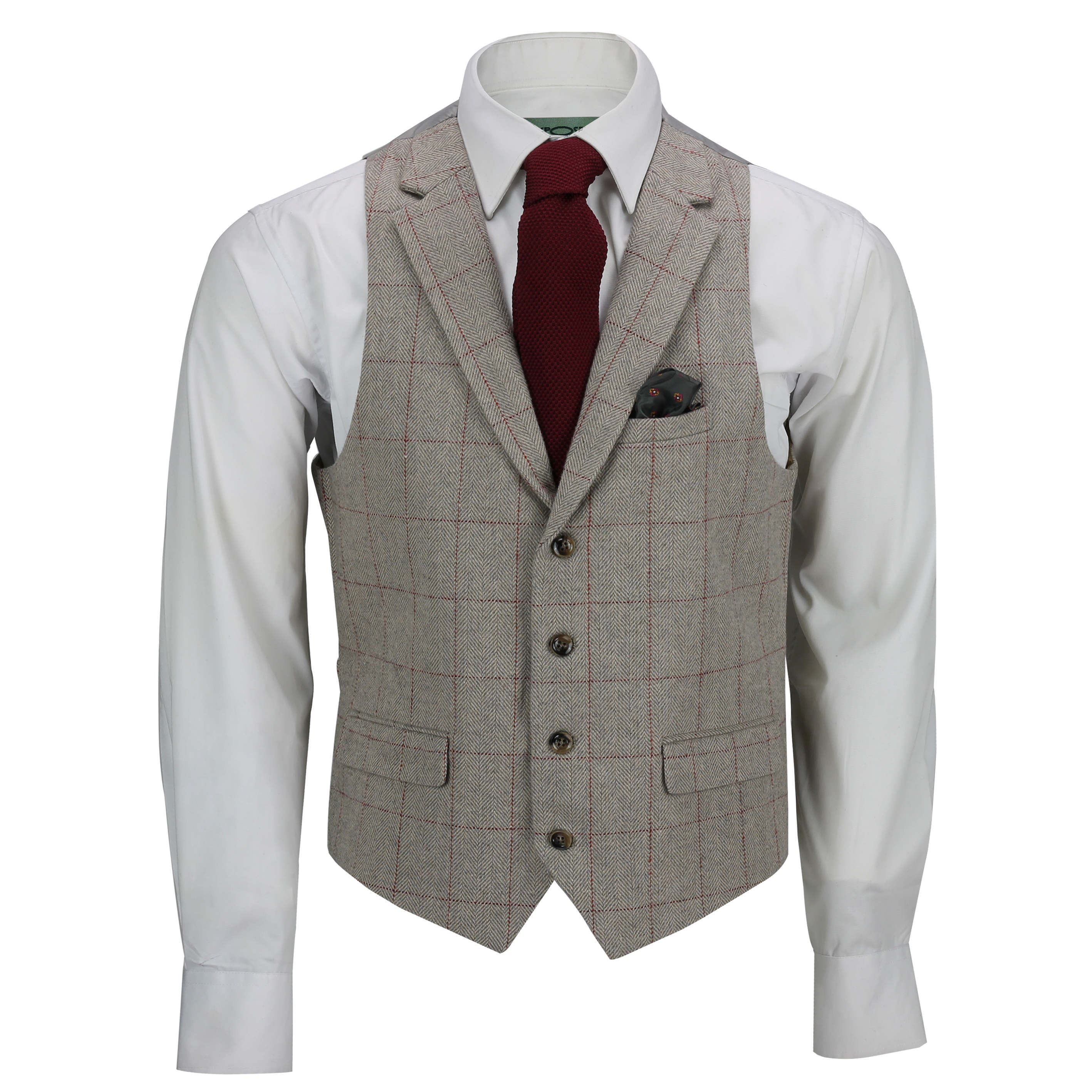 Men's Tweed Waistcoat Retro Tweed Check Double Breasted Collar Herringbone  Vest
